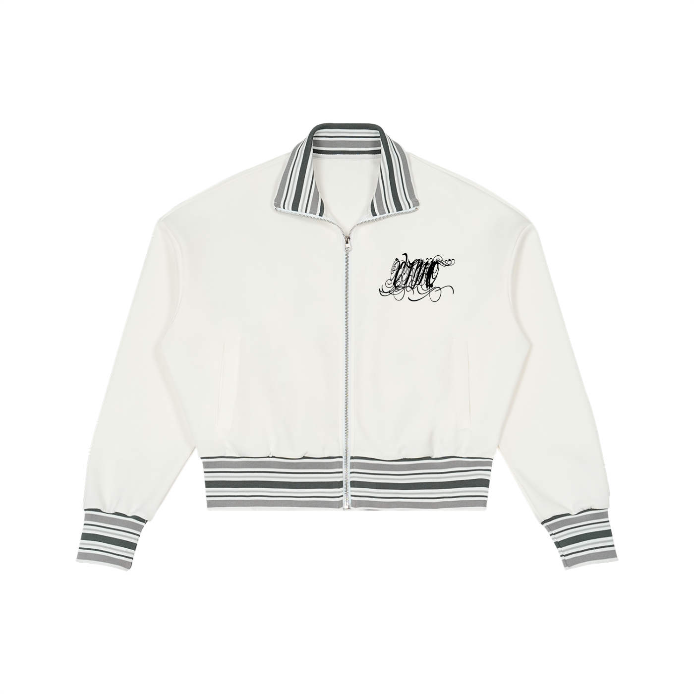 Striped Rib Collar Zip Jacket