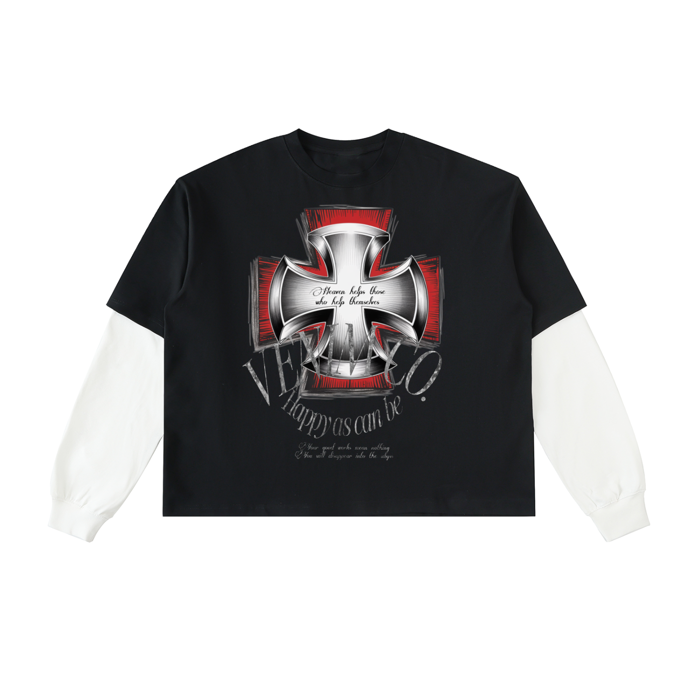 Layered Contrast Sleeve Cotton T-Shirt