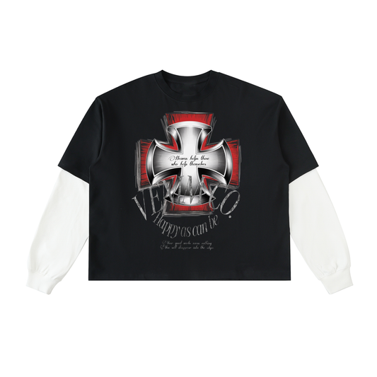 Layered Contrast Sleeve Cotton T-Shirt